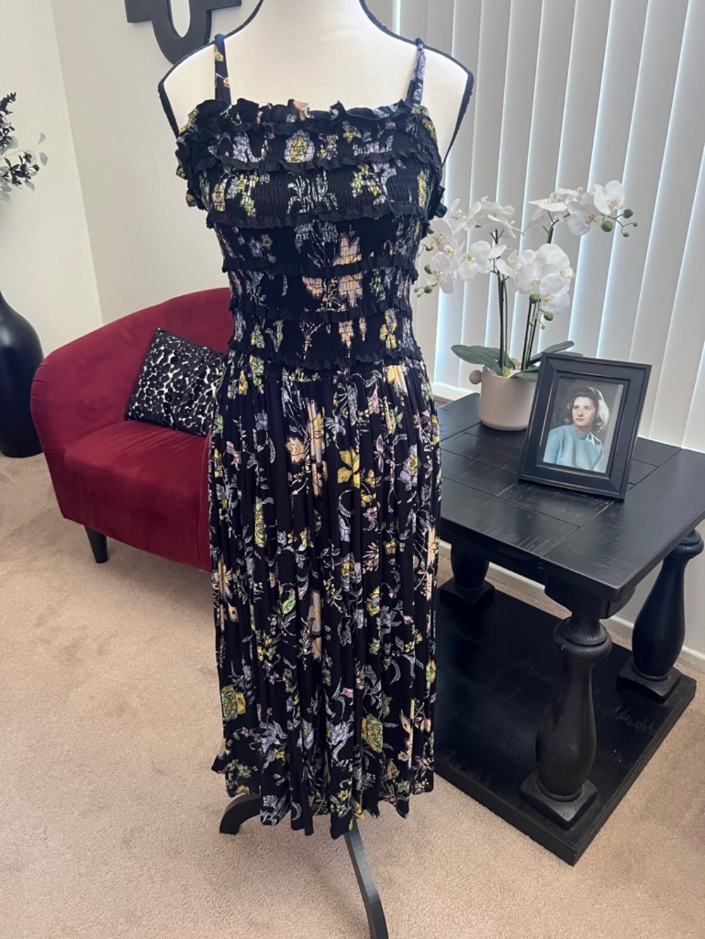 Free People Black Floral Smocked Maxi Dress - Picture 5 of 9